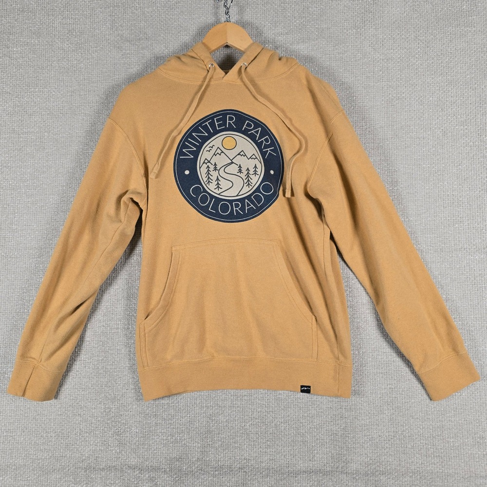 Techstyles Winter Park Colorado Graphic Hoodie Tan Mustard‎ Mens Small SM